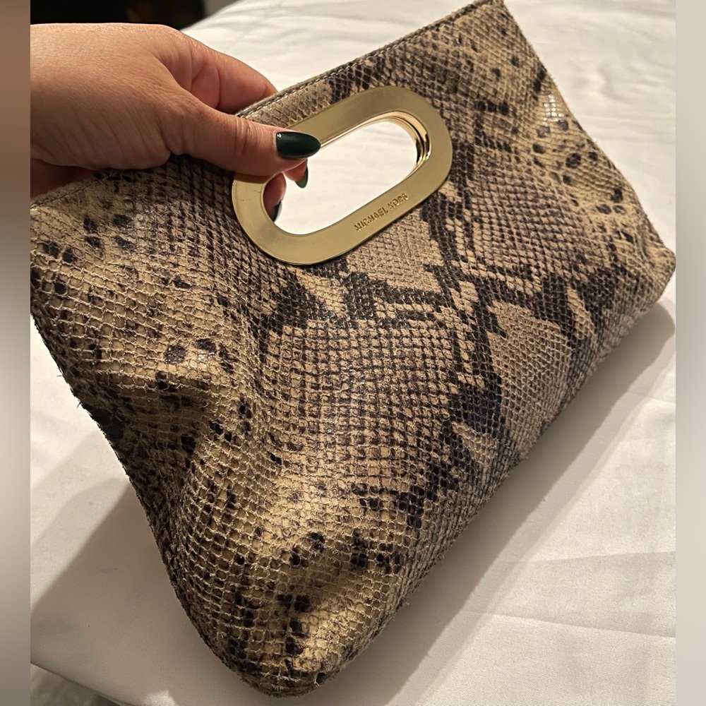 Michael Kors Python Embossed Leather Clutch - Picture 5 of 9